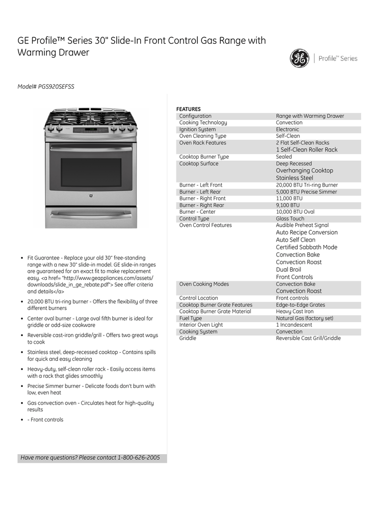 Ge Profile Series 30 Slide In Front Control Gas Range With
