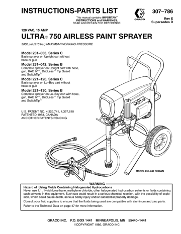 Graco 307786E ULTRA 750 AIRLESS PAINT SPRAYER Owner's Manual | Manualzz