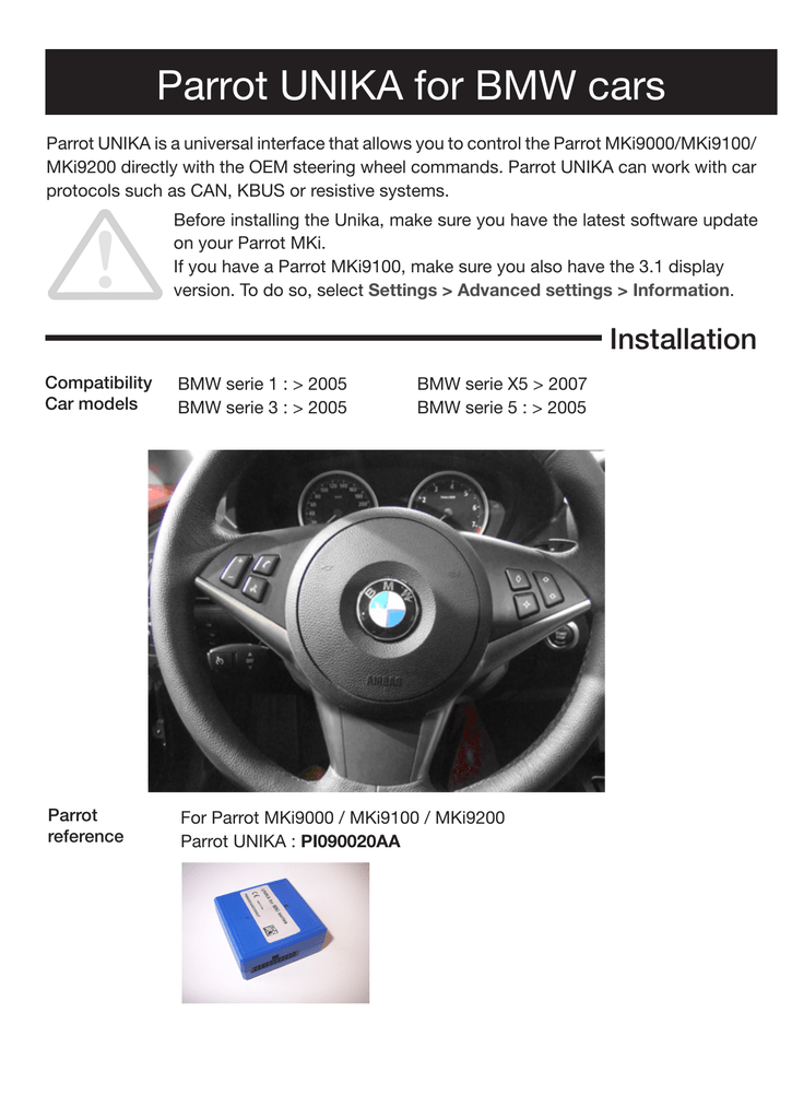 Parrot UNIKA for BMW cars | Manualzz