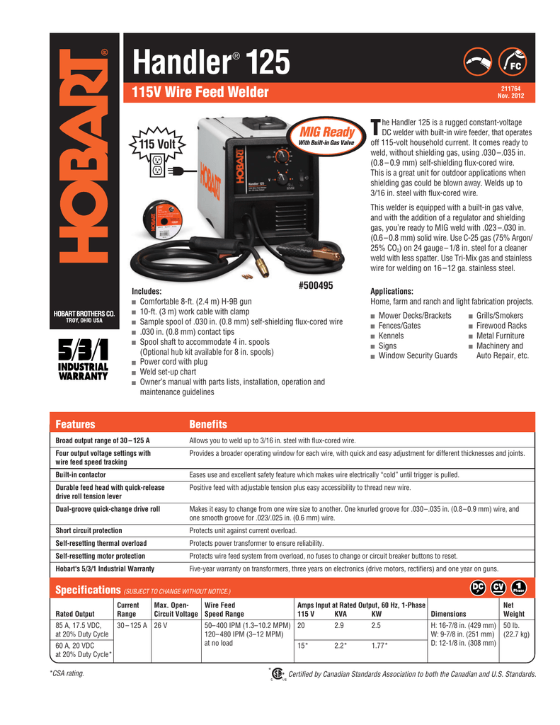 Hobart 770487 Gasless Fluxed Cored Nozzle for Handler 125 EZ