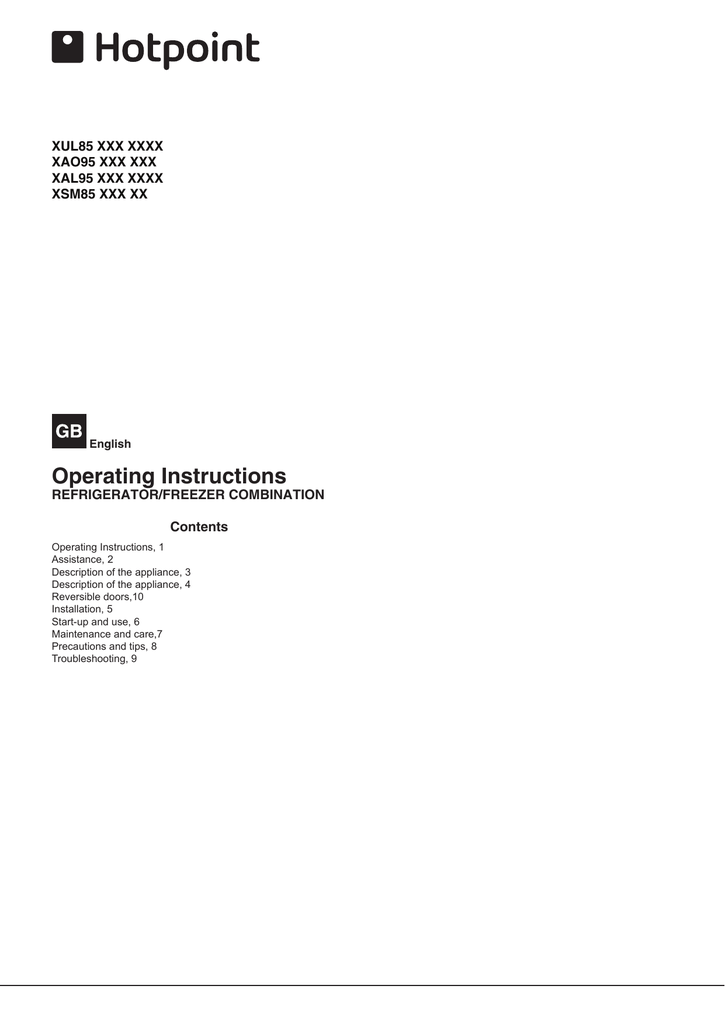 Hotpoint Xal95t1uwojh Fridge Freezer Xao95 T2u Goh Xjl95 T2u Woh Xul85 T3u Wojh Xal95 T1u Wojh Instruction Manual Manualzz