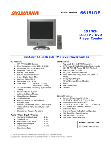 Sylvania 6615ldf 15 Inch Lcd Tv Dvd Player Combo Manualzz