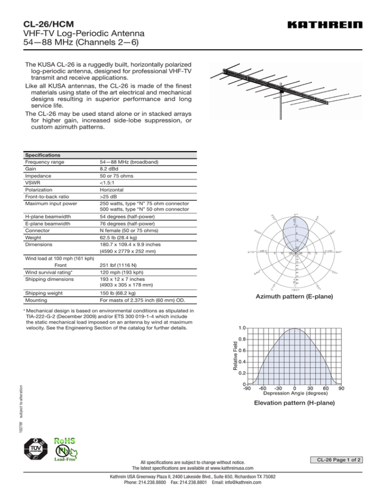 Cl 26 Hcm Vhf Tv Log Periodic Antenna 54 Mhz Channels Manualzz