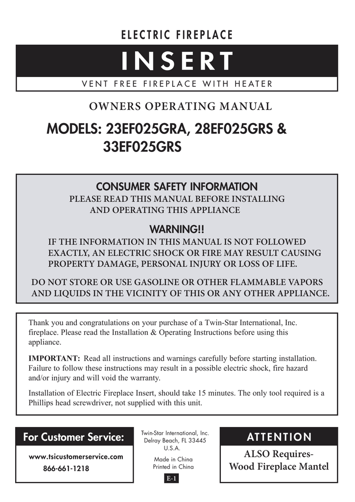 Twin Star International 33ef025grs Owner Operating Instructions Manualzz