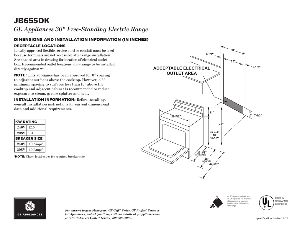GE Appliances JB655EKES Installation guide Manualzz