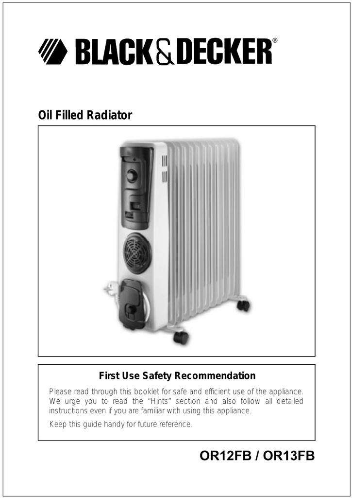 Black u0026 Decker OR13FB Oil radiator Instruction manual | Manualzz