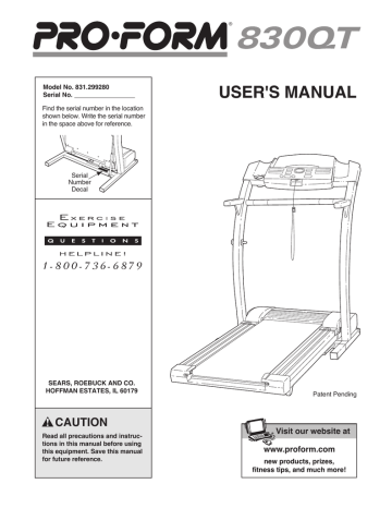ProForm 831.299280 Treadmill User manual | Manualzz
