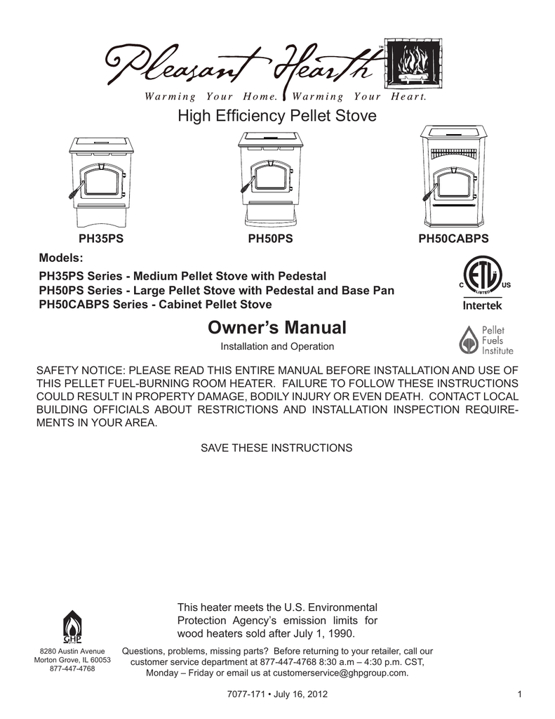 Pleasant Hearth PH50CABPS Series Owner's Manual | Manualzz