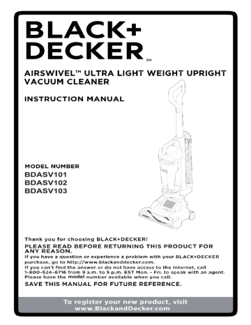 Vacuum Belt and Instruction Manual for Black+Decker Airswivel UltraLight  Weight