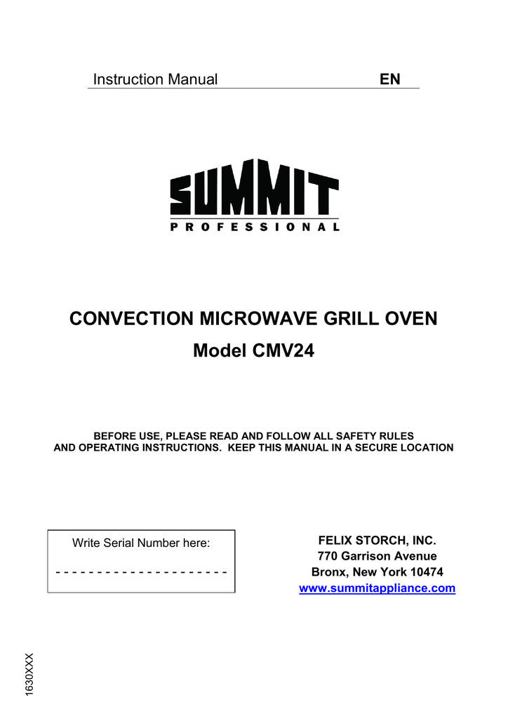 Summit Owner's manual CONVECTION MICROWAVE GRILL OVEN Model CMV24