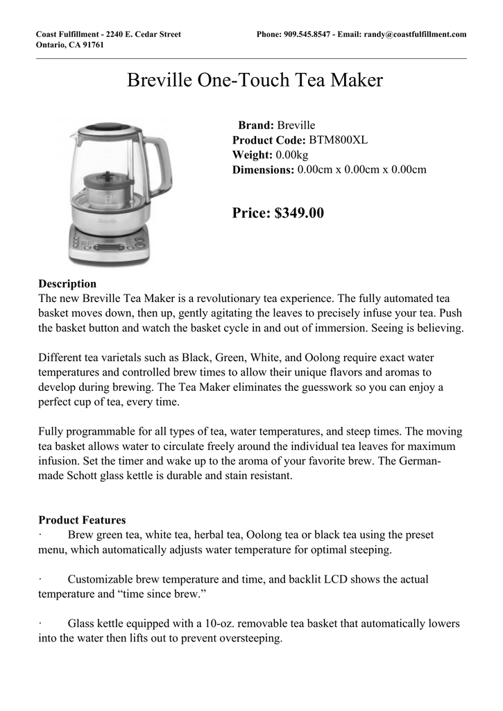 Breville One-Touch Tea Maker | Manualzz