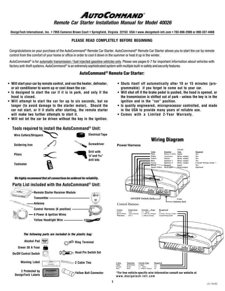 auto command remote car starter
