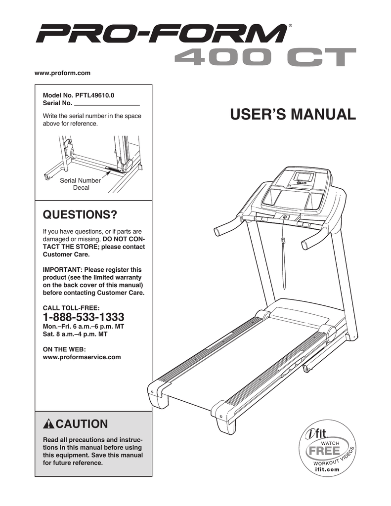 Pro-Form 400treadmill manual | Manualzz