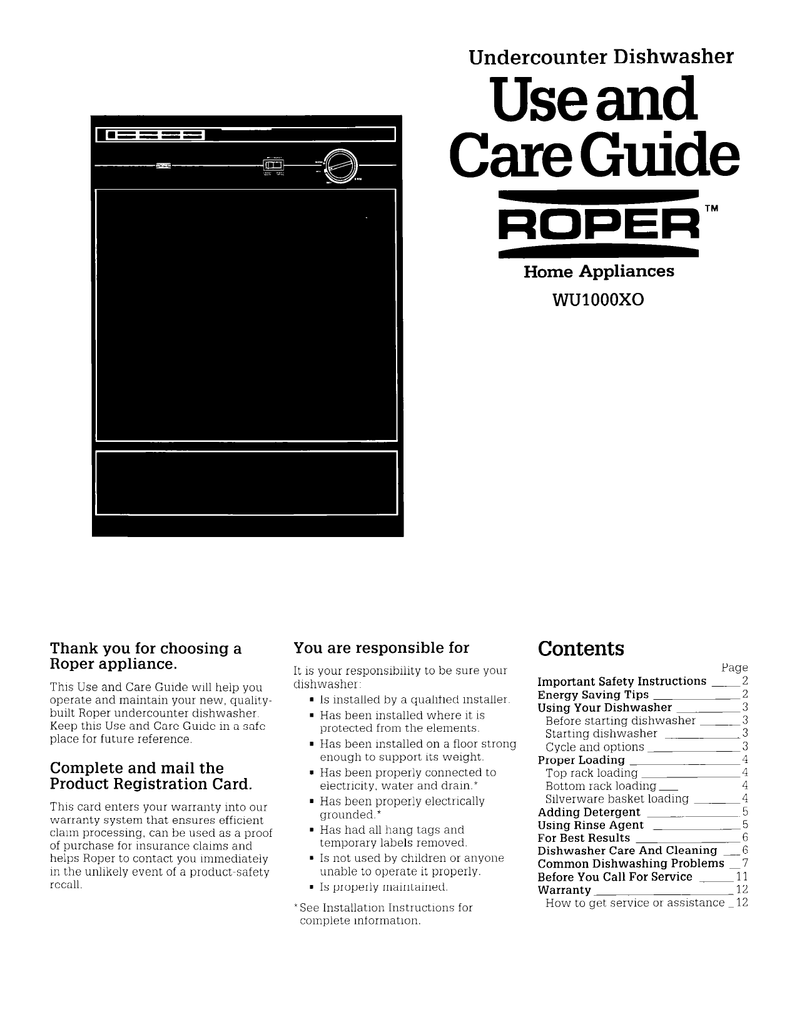 Roper Dishwasher Repair Manual Manualzz