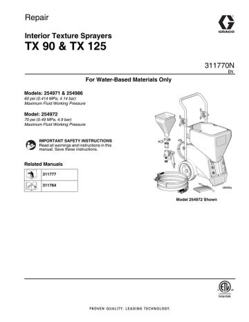 Graco 311770N TX 90 and TX 125 Interior Texture Sprayers, Repair Owner's Manual | Manualzz