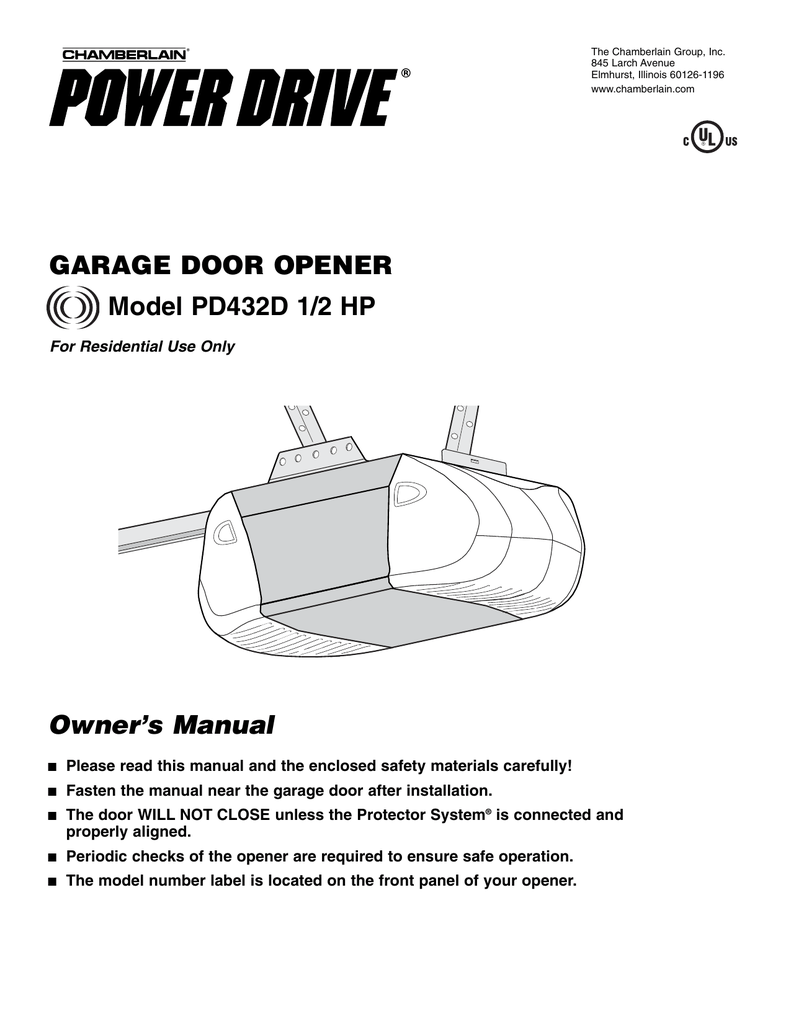 Chamberlain POWER DRIVE PD432D Owner's Manual Manualzz