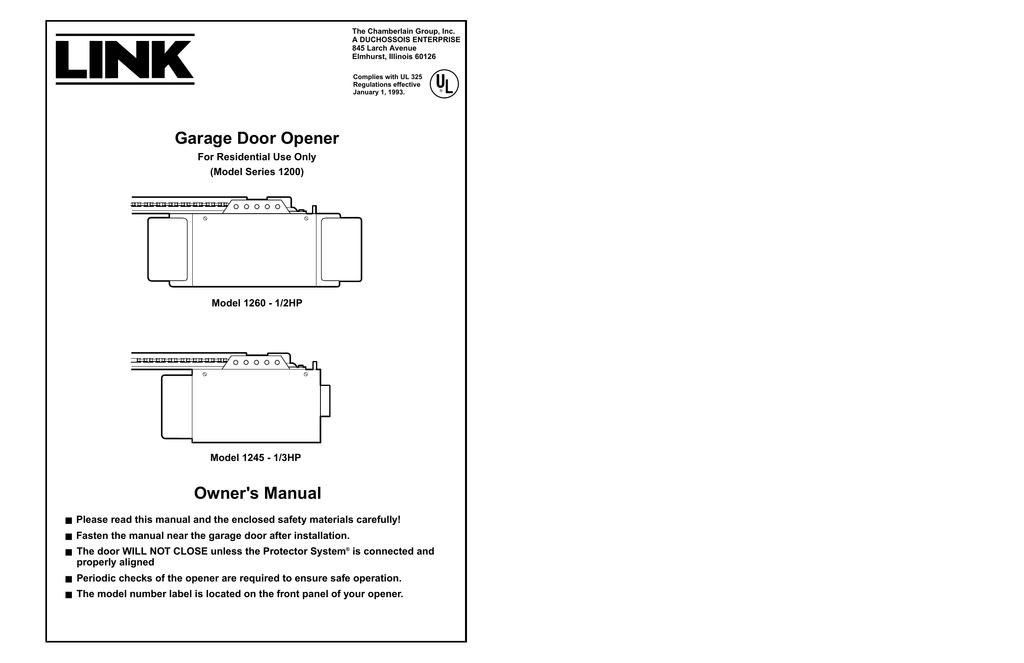 Garage Door Opener Owner S Manual Manualzz Com