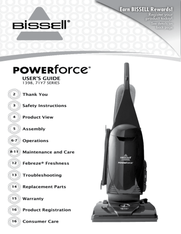 Bissell 1398, 71Y7 Series Powerforce Owner's Manual | Manualzz