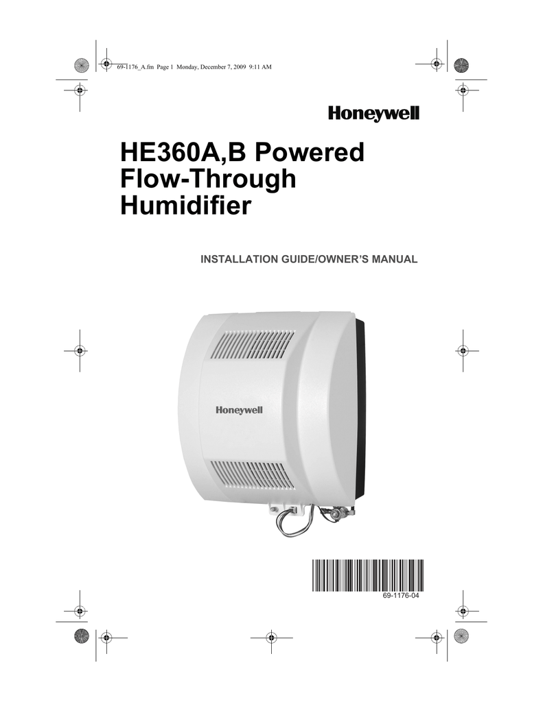 Honeywell HE360A1075 User manual 691176 HE360A,B Powered FlowThrough Humidifier Manualzz