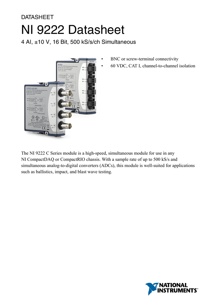 National Instruments NI 9201 8-Channel ±10V 12-Bit Analog Input Module