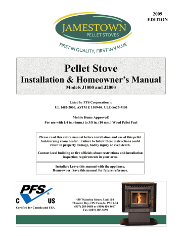 Pellet Stove - Jamestown Pellet Stoves | Manualzz