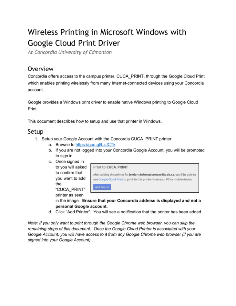 add google cloud printer to windows