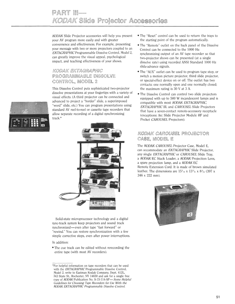 Kodak Ektagraphic programmable dissolve control for two Kodak slide
