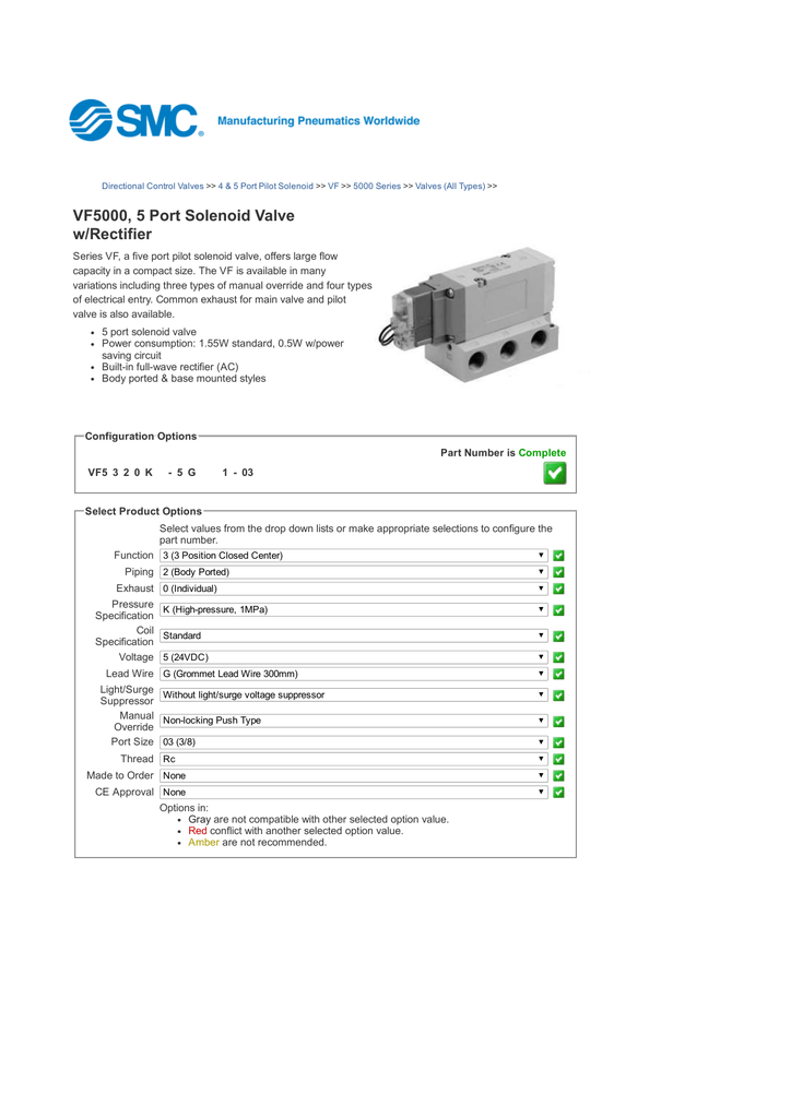 Vf5000 5 Port Solenoid Valve W Rectifier Manualzz