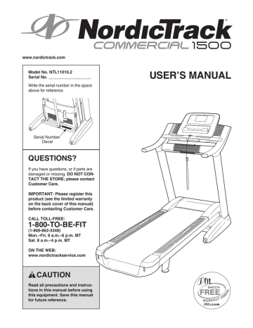 NordicTrack T8.0 Treadmill User manual | Manualzz
