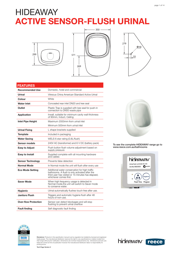 hideaway active sensorflush urinal Manualzz