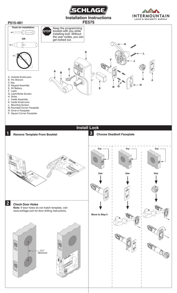 Install Lock Installation Instructions Fe575 Manualzz