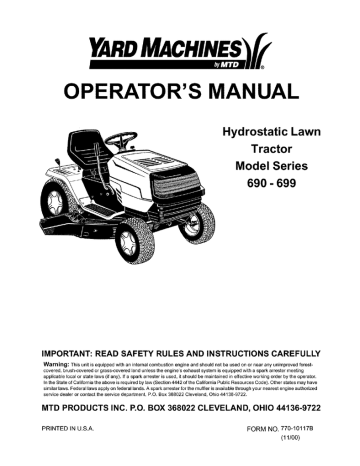 MTD 690 THRU 699 Lawn Tractor Owner's Manual | Manualzz