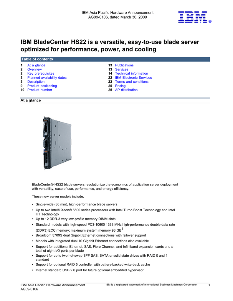 Ibm Bladecenter Hs22 Is A Versatile Easy To Manualzz