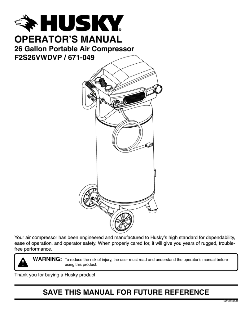 OPERATOR`S MANUAL 26 Gallon Portable Air Compressor | Manualzz