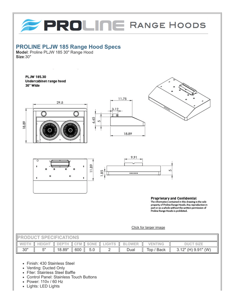 proline range hood pljw 185.30