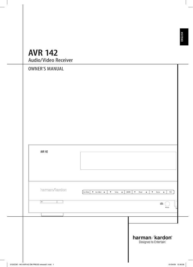 Harman Kardon ANR 142 Owner's Manual 