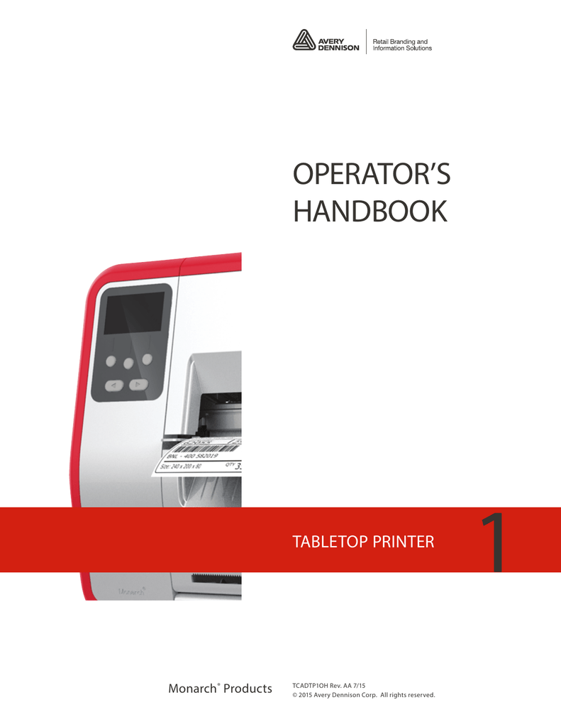 Avery Dennison Monarch ADTP1 Operator's Handbook Manual Manualzz