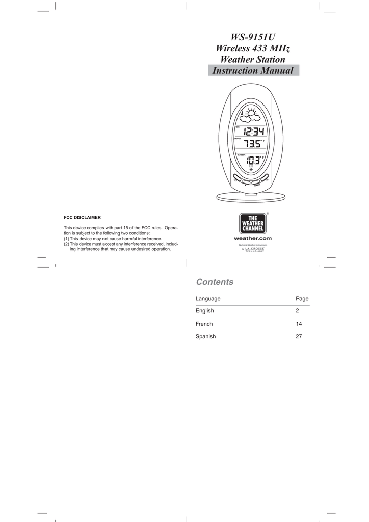 WS-9032U Wireless 433 MHz Weather Station Instruction Manual