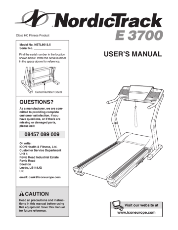 NordicTrack E 3700 User manual | Manualzz