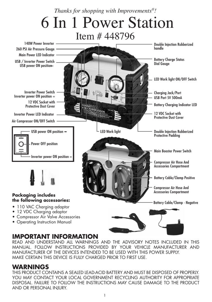 6 in 1 power station with air compressor