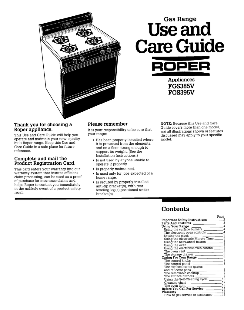 Roper Range/Stove/Oven Repair Manual Manualzz