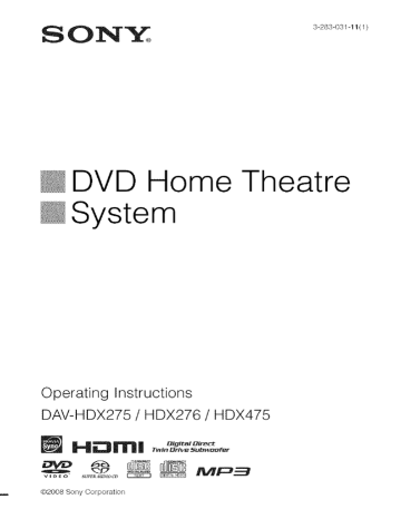 Sony DAV-HDX275 DVD Home Theater System Owner's Manual | Manualzz