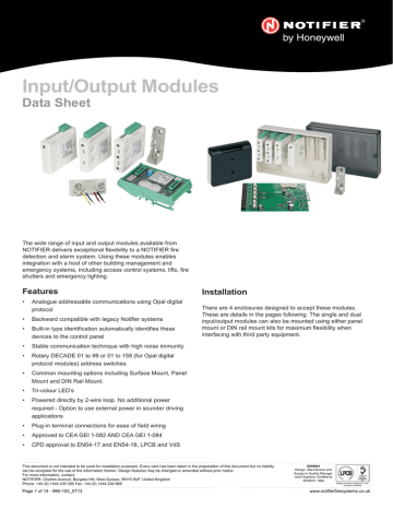 Notifier M200E-DIN Data Sheet | Manualzz