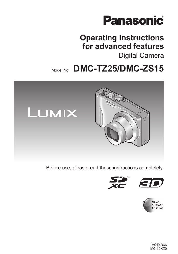 Panasonic | DMC-ZS15 | User manual | 115. DMC-TZ25 | Manualzz