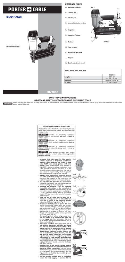 BN200C - Porter Cable® 2" 18 Gauge Brad Nailer Kit | Manualzz