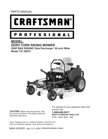 model: zero turn riding mower | Manualzz
