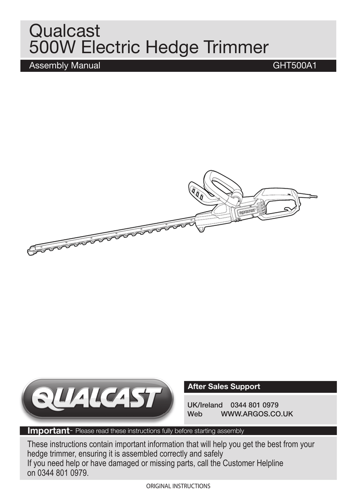 GHT500A1 User manual Qualcast 500W Electric Hedge Trimmer Manualzz