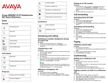 Avaya 9608/9611G IP Deskphones SIP Quick Reference Icons | Manualzz