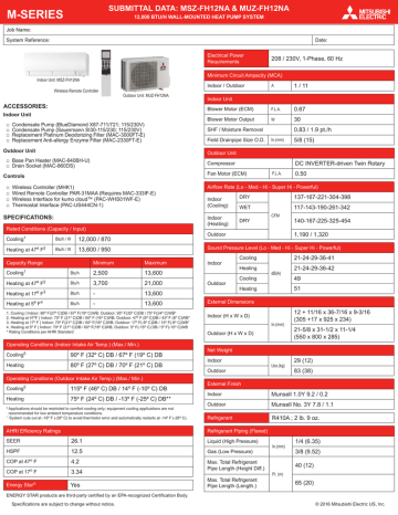 Msz Fh12na Muz Fh12na Submittal Manualzz