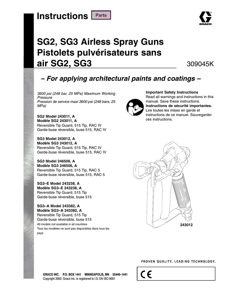 graco sg3 airless spray gun 243012